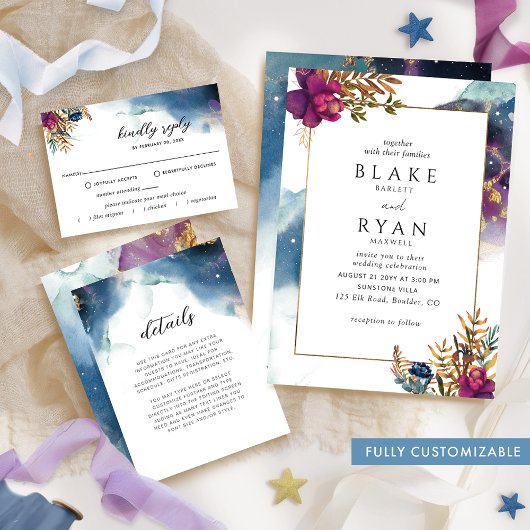 Elegant Jewel Tone Celestial Wedding Einladung