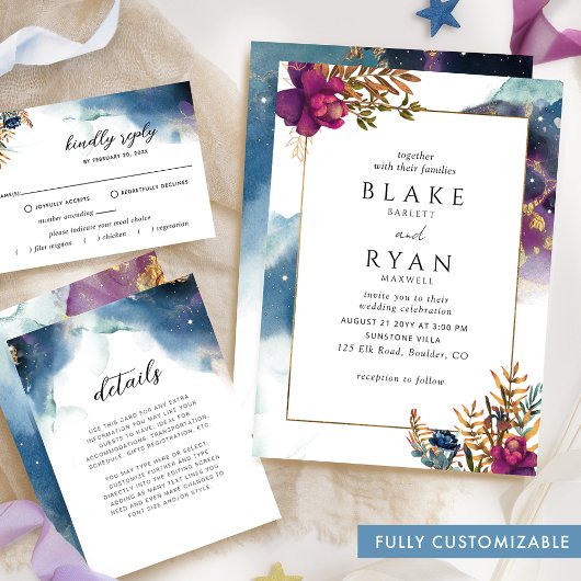 Elegant Jewel Tone Celestial Wedding Einladung