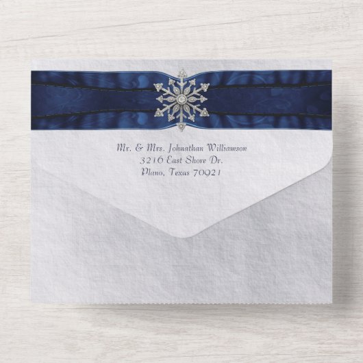 Elegant Jeweled Snowflake All In One Einladung (Rückseite)