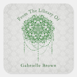Elegant Jeweled Zen Mandala Damask Buchzeichen Quadratischer Aufkleber