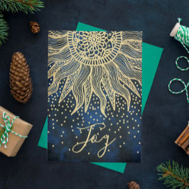 Elegant Joy Blue Gold Boho Sun Mandala Weihnachten
