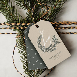 Elegant Joy Calligraphy Garland Wreath Family Name Geschenkanhänger