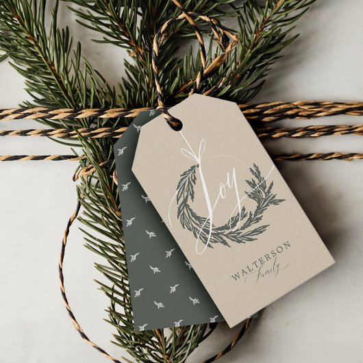 Elegant Joy Calligraphy Garland Wreath Family Name Geschenkanhänger