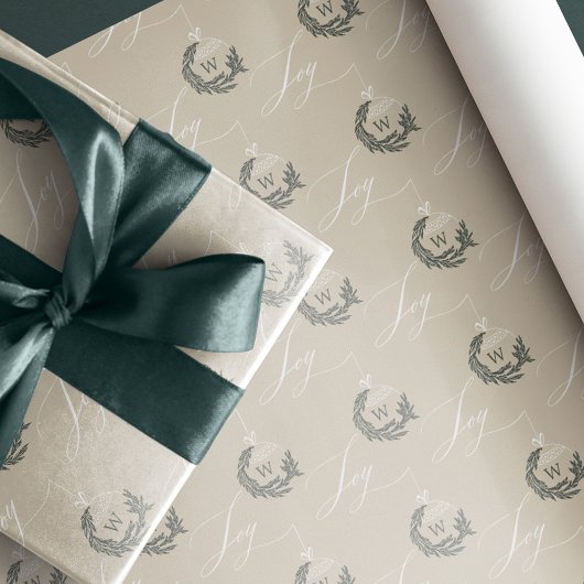 Elegant Joy Calligraphy Garland Wreath Monogram Geschenkpapier