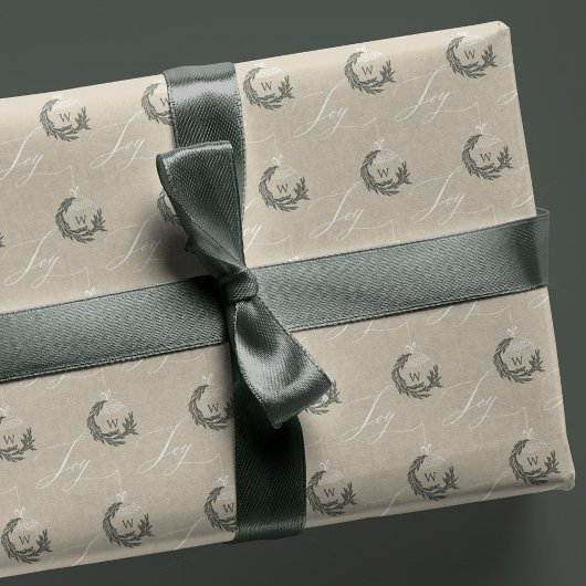 Elegant Joy Calligraphy Garland Wreath Monogram Geschenkpapier Set