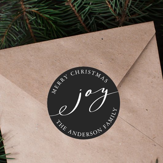 Elegant Joy Christmas | Holiday Black Runder Aufkleber