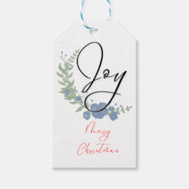 Elegant Joy Floral Wreath Merry Christmas Gift Tag Geschenkanhänger
