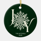 Elegant JOY Forest Green Foto Weihnachtsschmuck (Vorne)