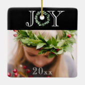 Elegant Joy Foto Personalisiert Holiday Weihnachte Keramikornament (Rückseite)