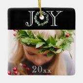 Elegant Joy Foto Personalisiert Holiday Weihnachte Keramikornament (Vorderseite)