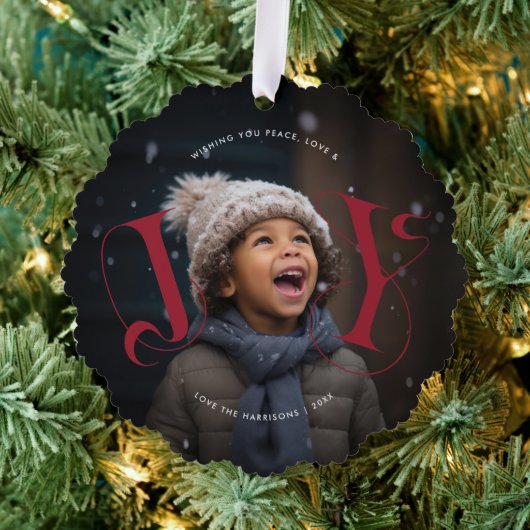 Elegant JOY | Weihnachts-Foto Ornament Karte (Insitu (Baum))