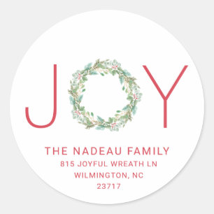 Elegant Joy Wreath Weihnachts-Rücksendeadresse Runder Aufkleber