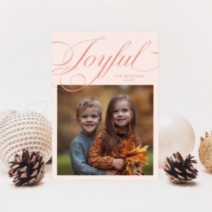 Elegant Joyful Calligraphy Foto Peach Feiertagskarte
