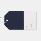 Elegant Joyful Navy Blue Script Holiday Geschenkanhänger (Rückseite Horizontal)