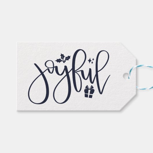 Elegant Joyful Navy Blue Script Holiday Geschenkanhänger (Vorderseite (Horizontal))