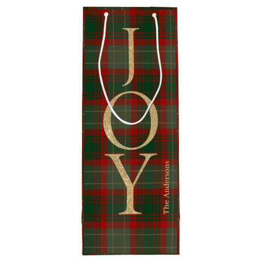 Elegant Joyful Weihnachtsskript tartan rot Geschenktüte Für Weinflaschen (Rückseite)