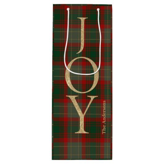 Elegant Joyful Weihnachtsskript tartan rot Geschenktüte Für Weinflaschen (Vorderseite)