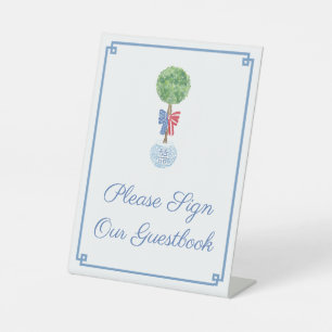 Elegant July 4. Boxwood Polterabend Gästebuch Sockelschild