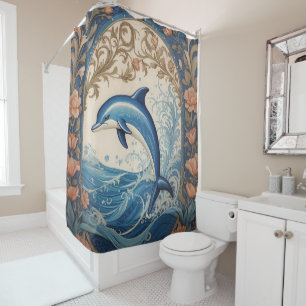 Elegant Jumping Dolphin William Morris Inspiriert Duschvorhang