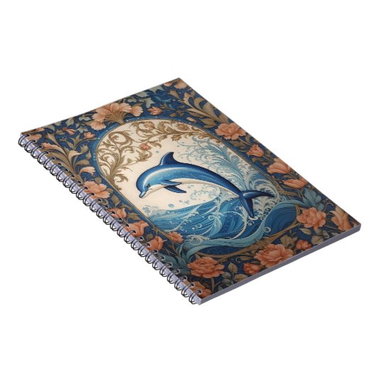 Elegant Jumping Dolphin William Morris Inspiriert Notizblock (Rechte Seite)