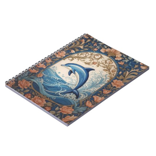 Elegant Jumping Dolphin William Morris Inspiriert Notizblock (Linke Seite)