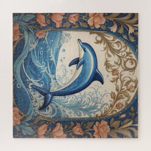 Elegant Jumping Dolphin William Morris Inspiriert Puzzle (Horizontal)