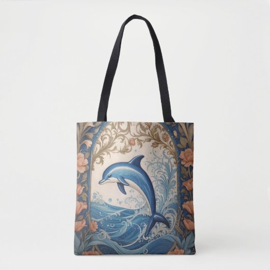 Elegant Jumping Dolphin William Morris Inspiriert Tasche (Vorderseite)