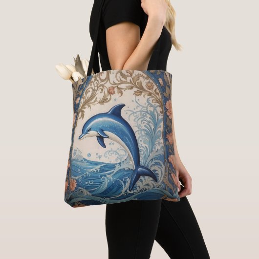 Elegant Jumping Dolphin William Morris Inspiriert Tasche (Von Nahem)