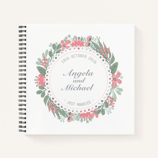 Elegant Just Married Floral Wedding | Gästebuch Notizblock (Vorderseite)