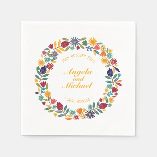 Elegant Just Married Floral Wedding | Napkin Serviette (Vorderseite)