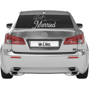 Elegant Just Married Heart White Script Fensteraufkleber