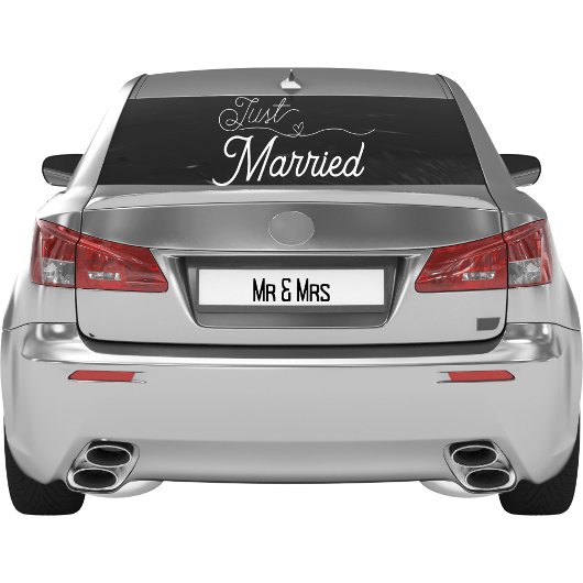 Elegant Just Married Heart White Script Fensteraufkleber