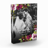 Elegant Just Married Magenta Green Floral Wedding Fotoblock (Links)