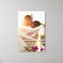 Elegant Just Married Magenta White Floral Wedding Leinwanddruck