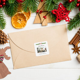 Elegant Just Married Newlywed Christmas Photo Quadratischer Aufkleber