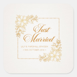 Elegant Just Married Wedding   SIEGEL Quadratischer Aufkleber