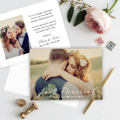 Elegant Just Married White Script Wedding Foto Ankündigung