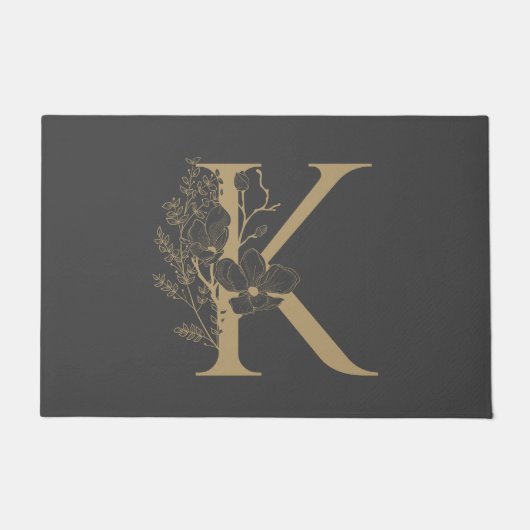Elegant K Boho Floral Monogram Initial Gray Gold Fußmatte (Vorderseite)