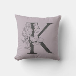 Elegant K Boho Floral Monogram Initial Lilac Gray Kissen