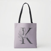 Elegant K Boho Floral Monogram Initial Lilac Gray Tasche (Vorderseite)