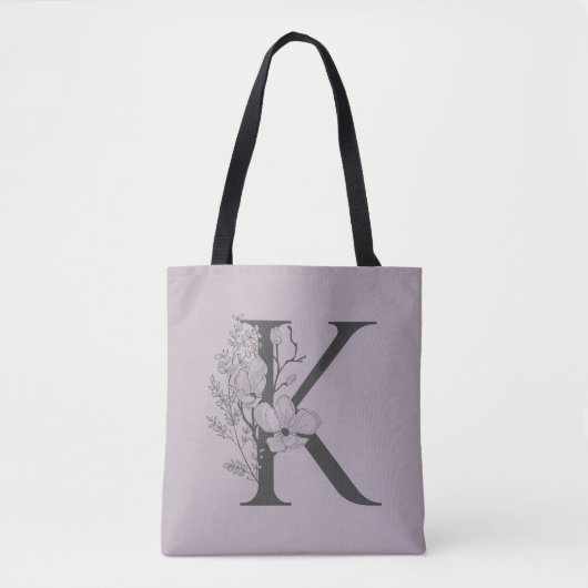 Elegant K Boho Floral Monogram Initial Lilac Gray Tasche (Vorderseite)