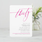 ELEGANT Kalligraphie minimal 30. Party heiß rosa Einladung (Stehend Vorderseite)