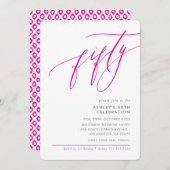ELEGANT Kalligraphie modern 50. Party rosa Einladung (Vorne/Hinten)
