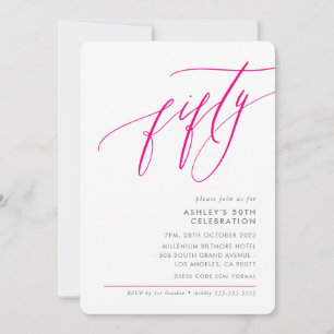 ELEGANT Kalligraphie modern 50. Party rosa Einladung