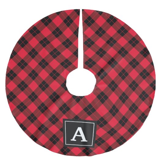 Elegant Kariert | Holiday Monogram Tree Skirt Polyester Weihnachtsbaumdecke (Vorderseite)