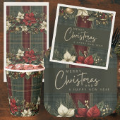 Elegant Kariert & Poinsettia Frohe Weihnachtsfeier Pappteller