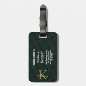 Elegant Kennedy Clan Tartan Mit Monogramm Gepäckanhänger (Rückseite vertikal)