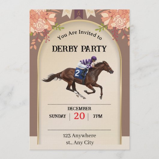 Elegant Kentucky Derby Horse Racing Invitation Einladung (Vorderseite)