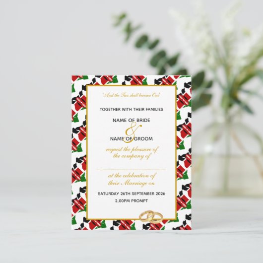 Elegant KENYA FLAG mit Gold Script WEDING Einladung (Stehend Vorderseite)