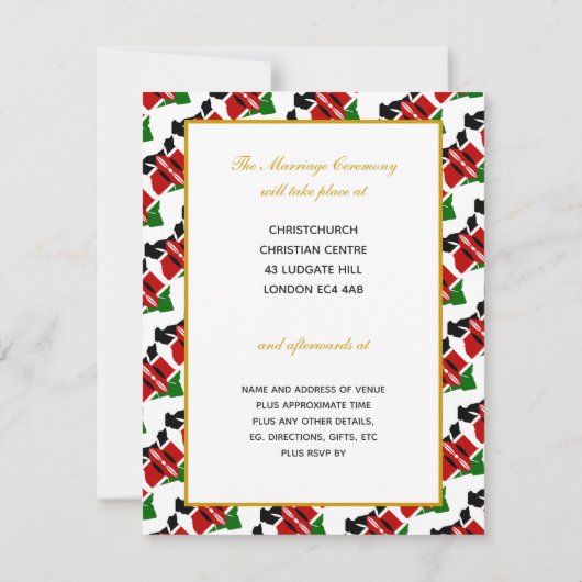 Elegant KENYA FLAG mit Gold Script WEDING Einladung (Rückseite)